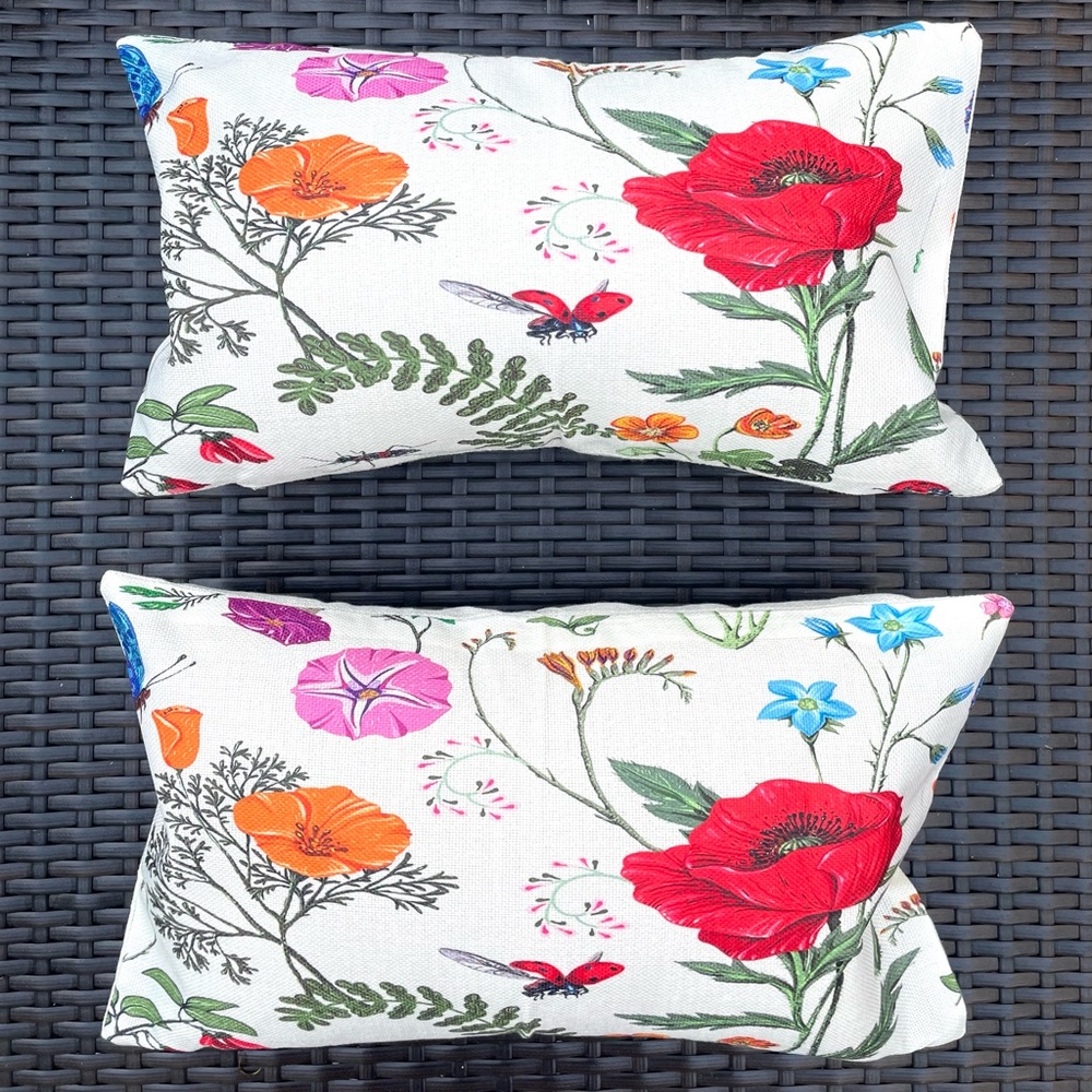 NWT 2 Bolster Pillow Covers Floral Vine Garden Botanical Linen Pillow Covers